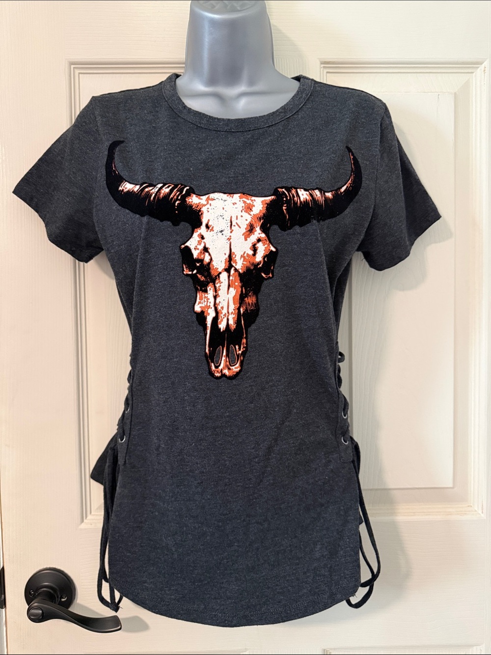 Women's Charcoal Graphic Tee with Bull Skull